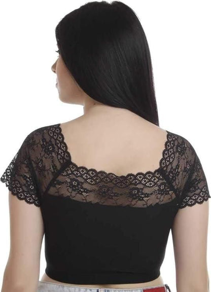 Women's Spandex Short Sleeve Readymade Blouse (Black)